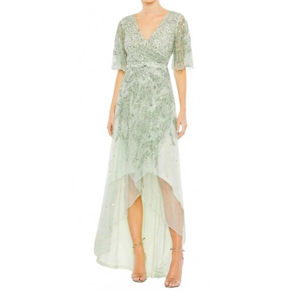 MAC DUGGAL Dresses & Skirts - NEW MAC DUGGAL sequined butterfly sleeve high low gown in sage green